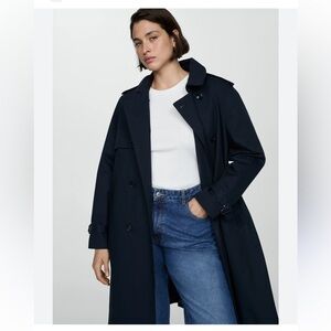 Mango MNG navy blue double-breasted water-repellent trench coat with a belt 2XL
